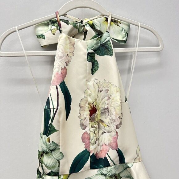 Lulus Hydrangea Haven Cream Floral Halter Tie Neck Skater Dress Mini Size XS - Picture 4 of 14